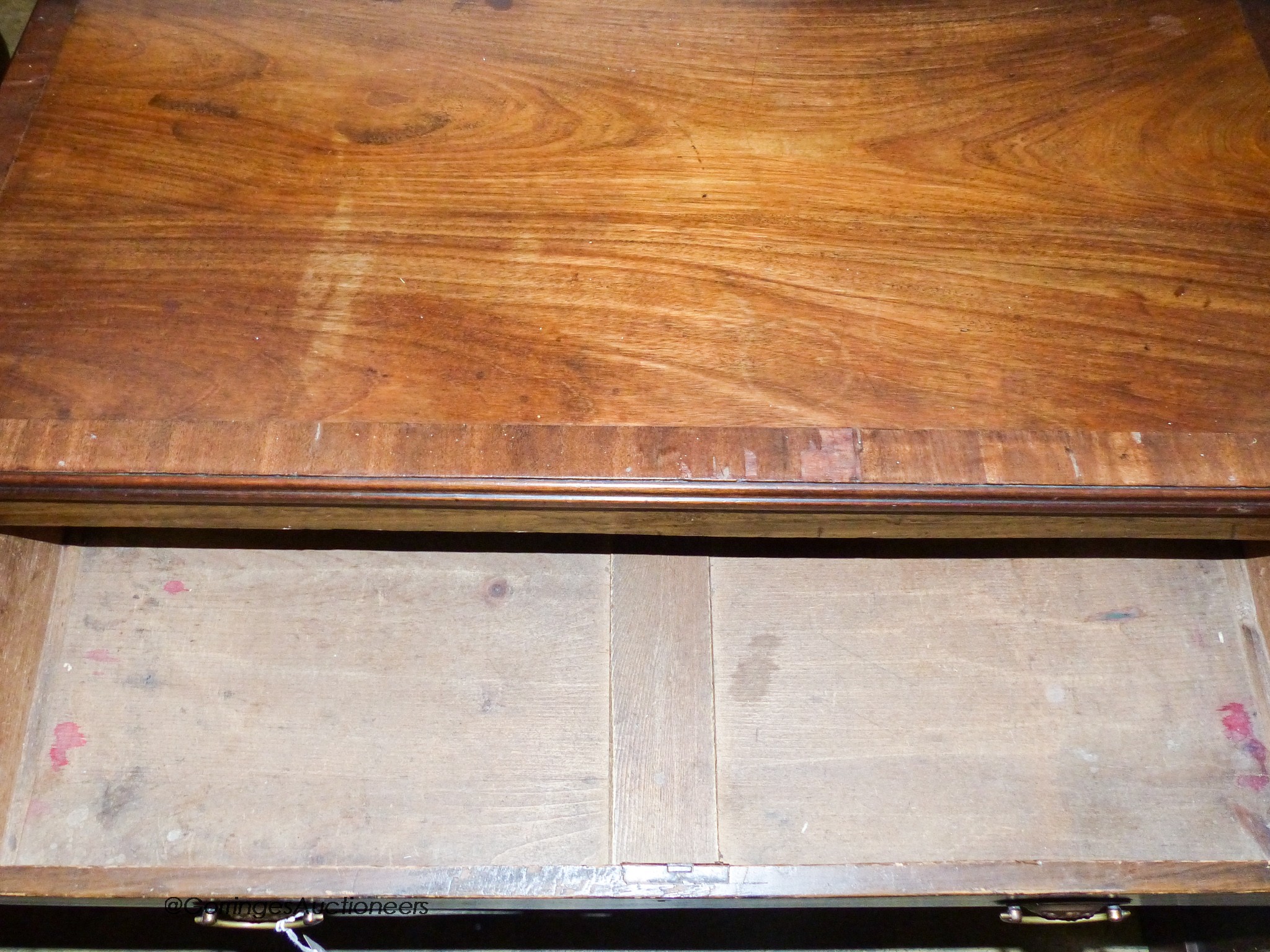 A 19th century mahogany three drawer chest, width 90cm, depth 41cm, height 78cm